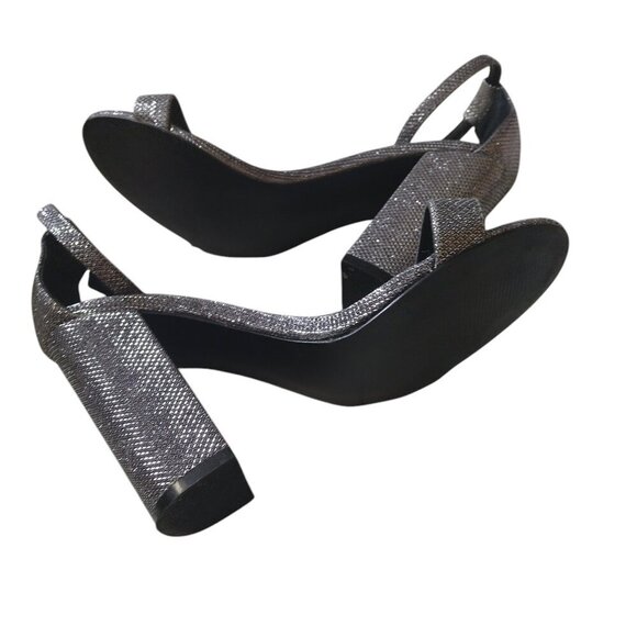 Nasty Gal Women's Size 8 Silver Glitter Metallic Block Heel Ankle Strap Sandals - Picture 6 of 6